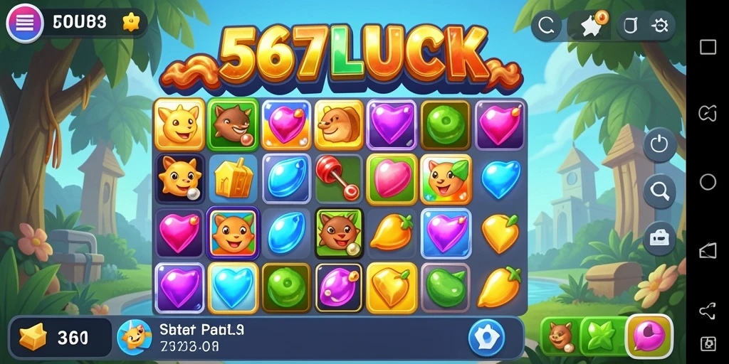 Screenshot gameplay 567LUCK menampilkan keseruan mencocokkan permata.