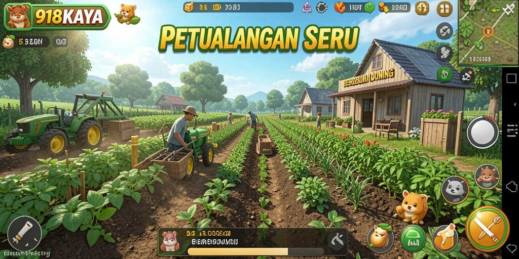Tampilan gameplay menarik dalam 918KAYA yang menggambarkan suasana berkebun.
