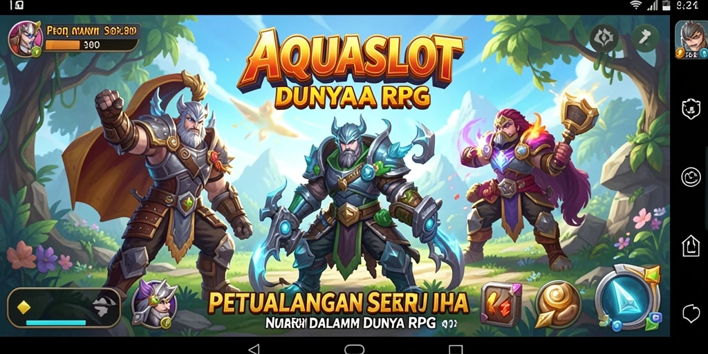 Screenshot gameplay RPG AQUASLOT yang menampilkan pertarungan epik dan grafis menawan.