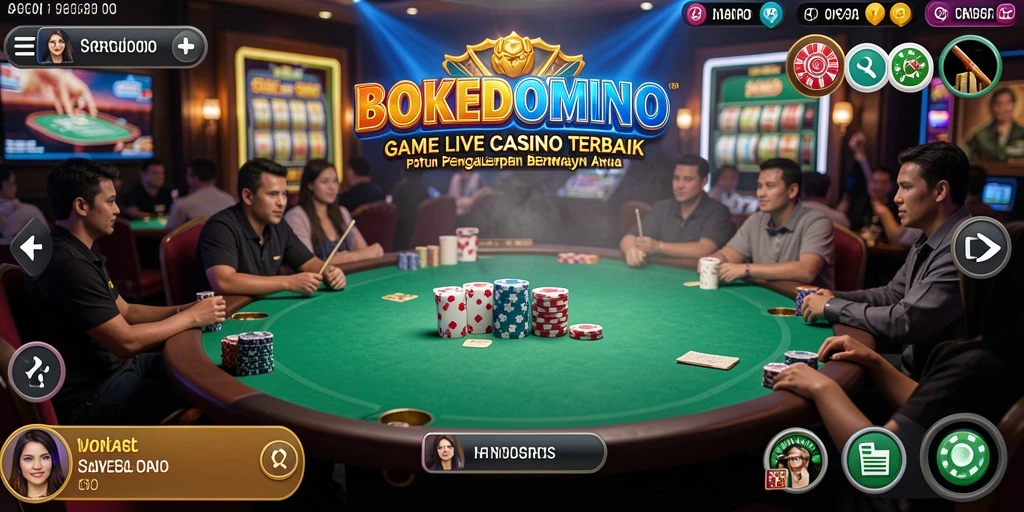 Screenshot gameplay seru di BOKEDOMINO dengan dealer langsung.