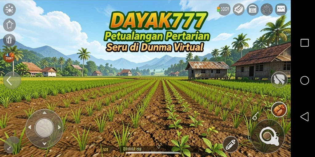 Tampilan gameplay DAYAK777 yang menampilkan pertanian virtual yang menawan.