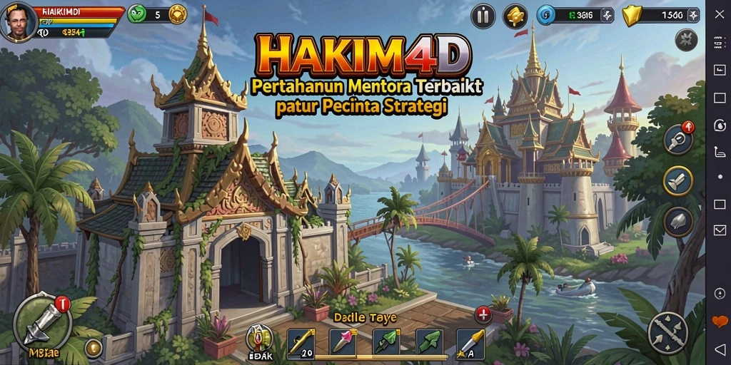 Screenshot gameplay HAKIM4D menunjukkan pertarungan seru menara melawan musuh.