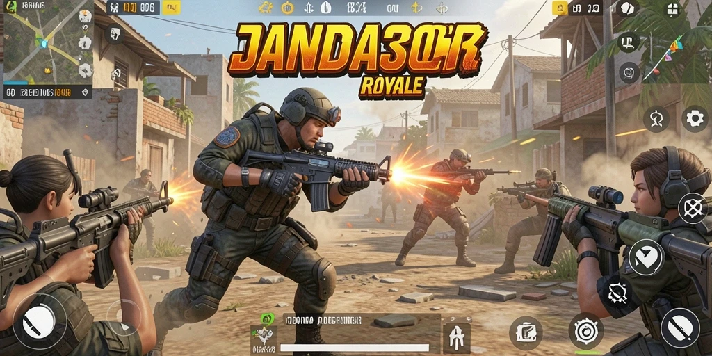 Tangkapan layar utama <strong>JANDA303</strong> menampilkan aksi seru dalam pertempuran Battle Royale.