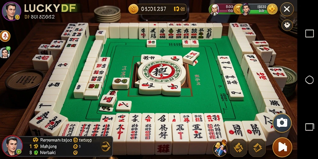 Tampilan gameplay LUCKYDF dengan ubin Mahjong yang menantang.