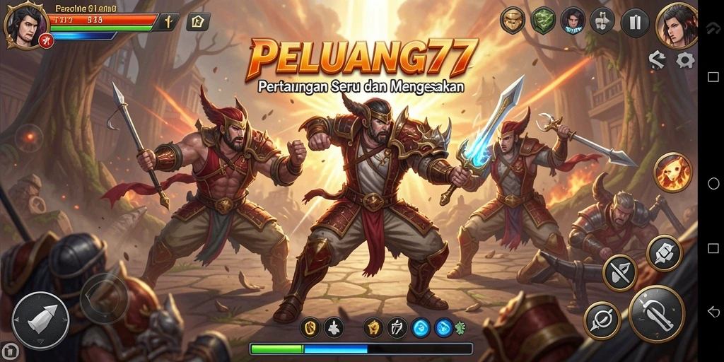 Tampilan gameplay terbaik dari PELUANG77 dengan karakter bertarung.