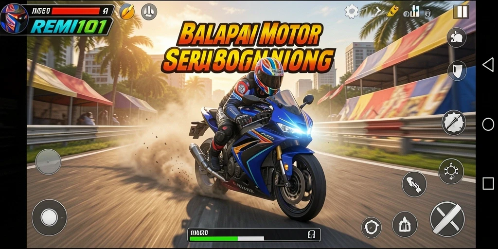 Tampilan gameplay balapan motor yang mendebarkan.