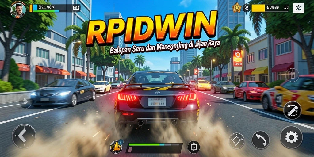 Screenshot gameplay RPIDWIN menampilkan mobil balap di trek.