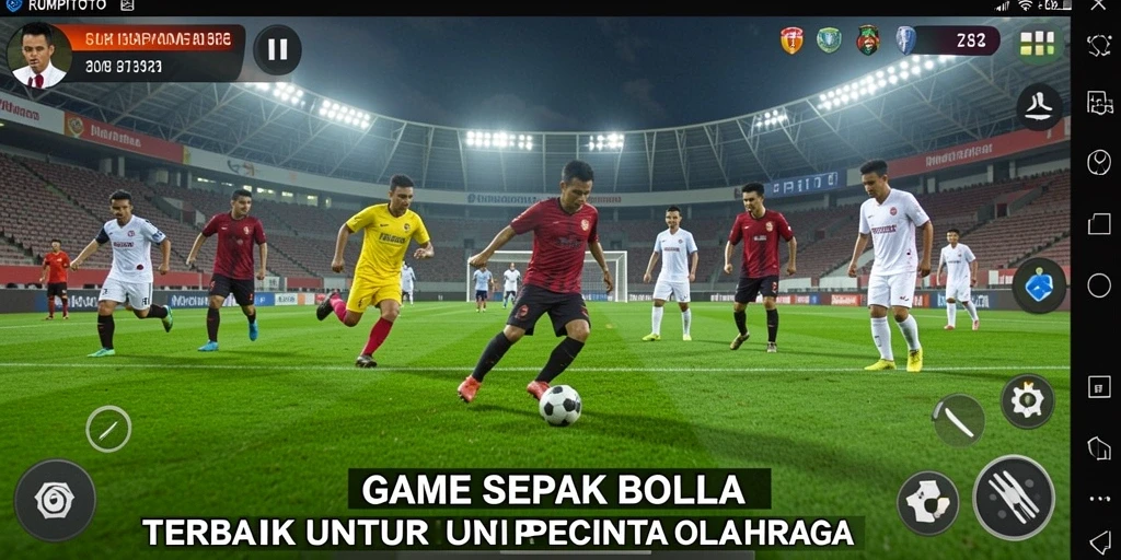 Tampilan gameplay menarik di RUMPITOTO dengan aksi sepak bola seru.