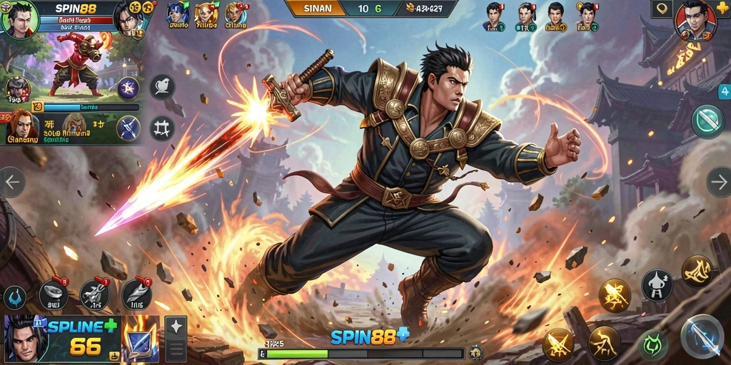 Tampilan gameplay Fighting SPIN88 dengan efek serangan yang dinamis.
