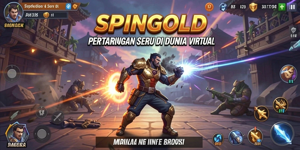 Gameplay SPINGOLD dengan pertarungan seru antar karakter.