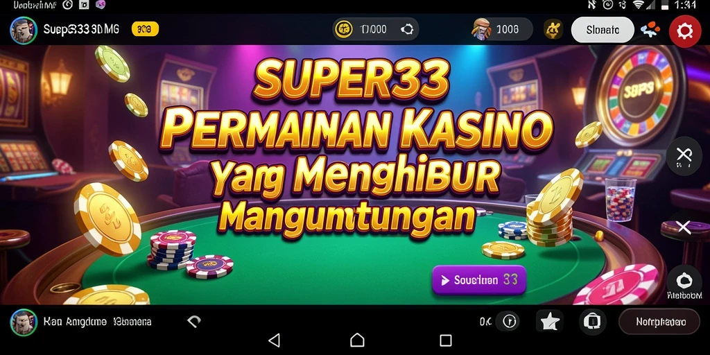 Tangkapan layar gameplay SUPER33 menampilkan suasana kasino yang mendebarkan.
