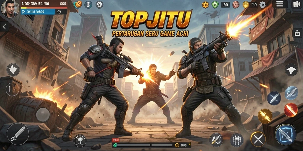 Gameplay seru dengan karakter bertarung di arena aksi.