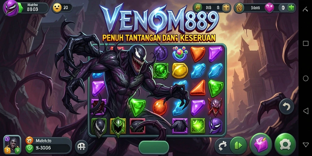 Menampilkan momen seru gameplay Match-3 VENOM889.