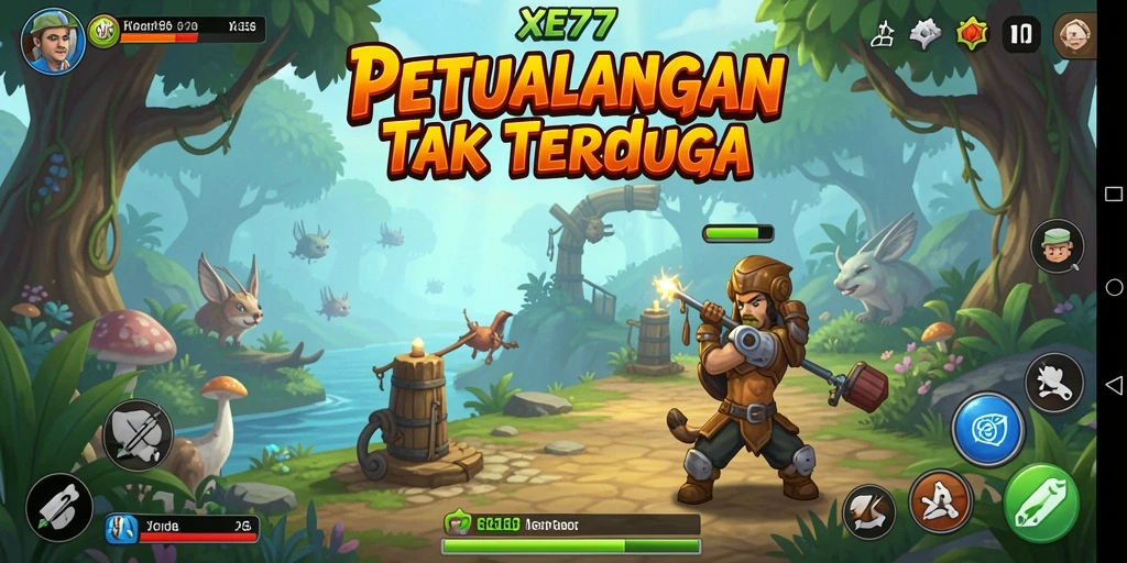 Tampilan gameplay XE77 yang menampilkan aksi petualangan yang mendebarkan.